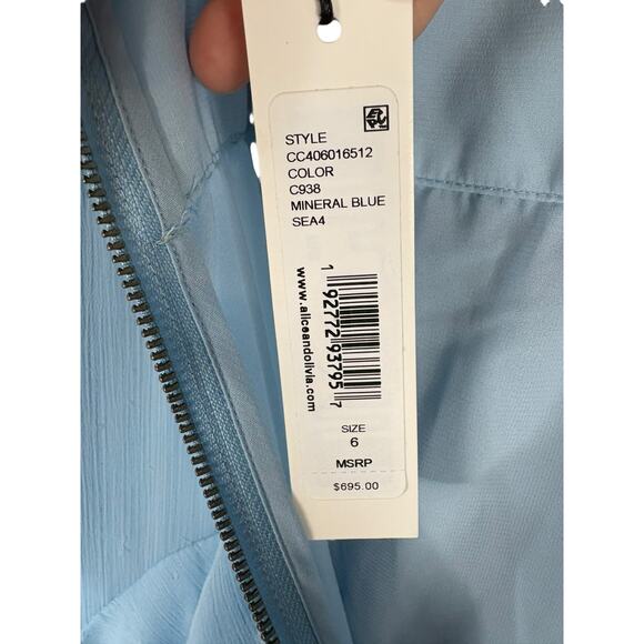 Alice + Olivia Holly Asymmetric Maxi Dress Tiered Ruffle Party Cocktail Blue 6 - Picture 13 of 14